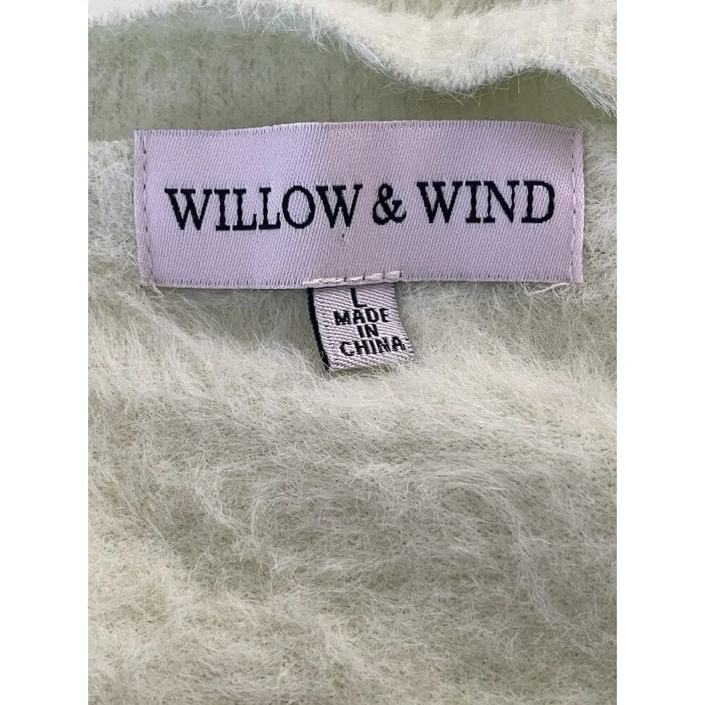 Willow & Wind Fuzzy Button Cardigan L Soft Pastel Green Knit Sweater Cozy Y2K - Picture 6 of 7